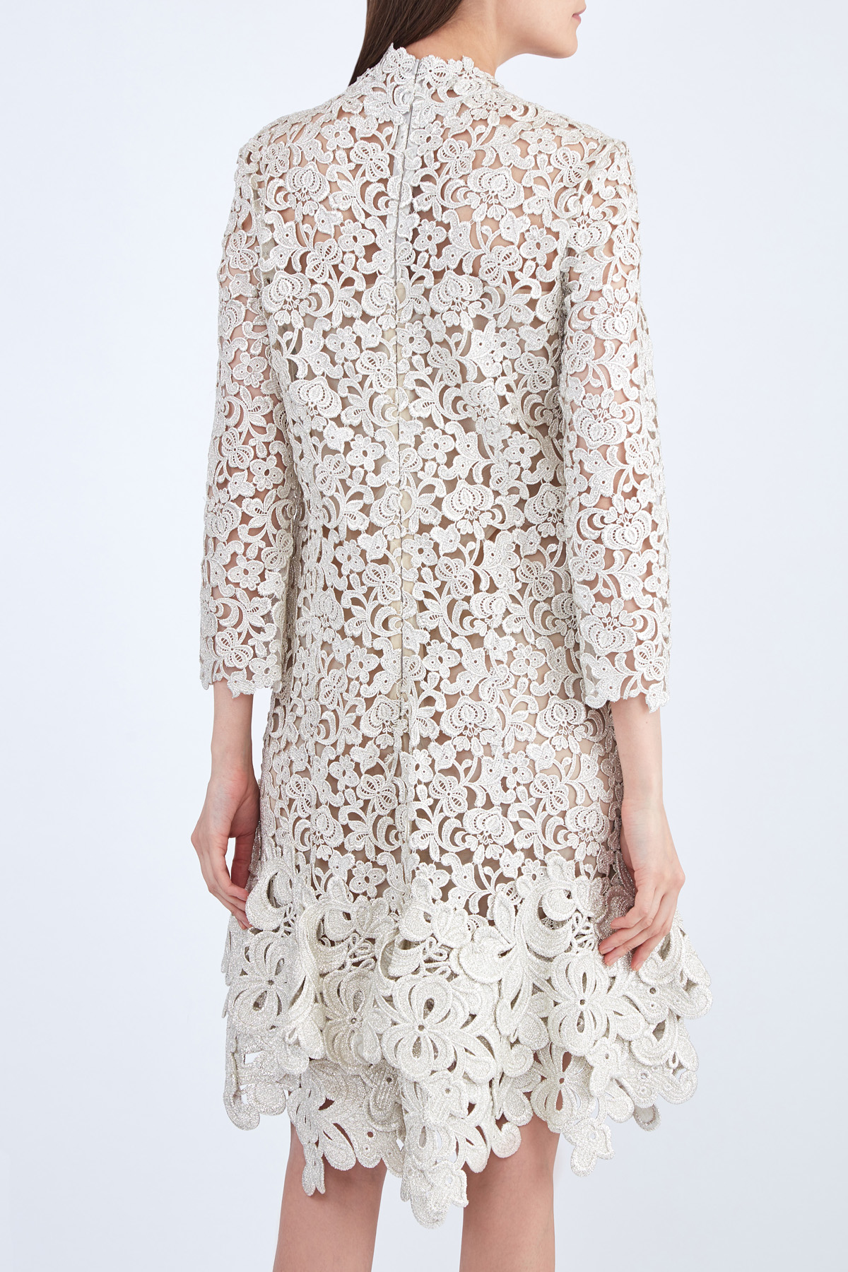 Платье из кружева макраме с люрексом и отрезным подолом ERMANNO SCERVINO, цвет белый, размер 40;44 - фото 4